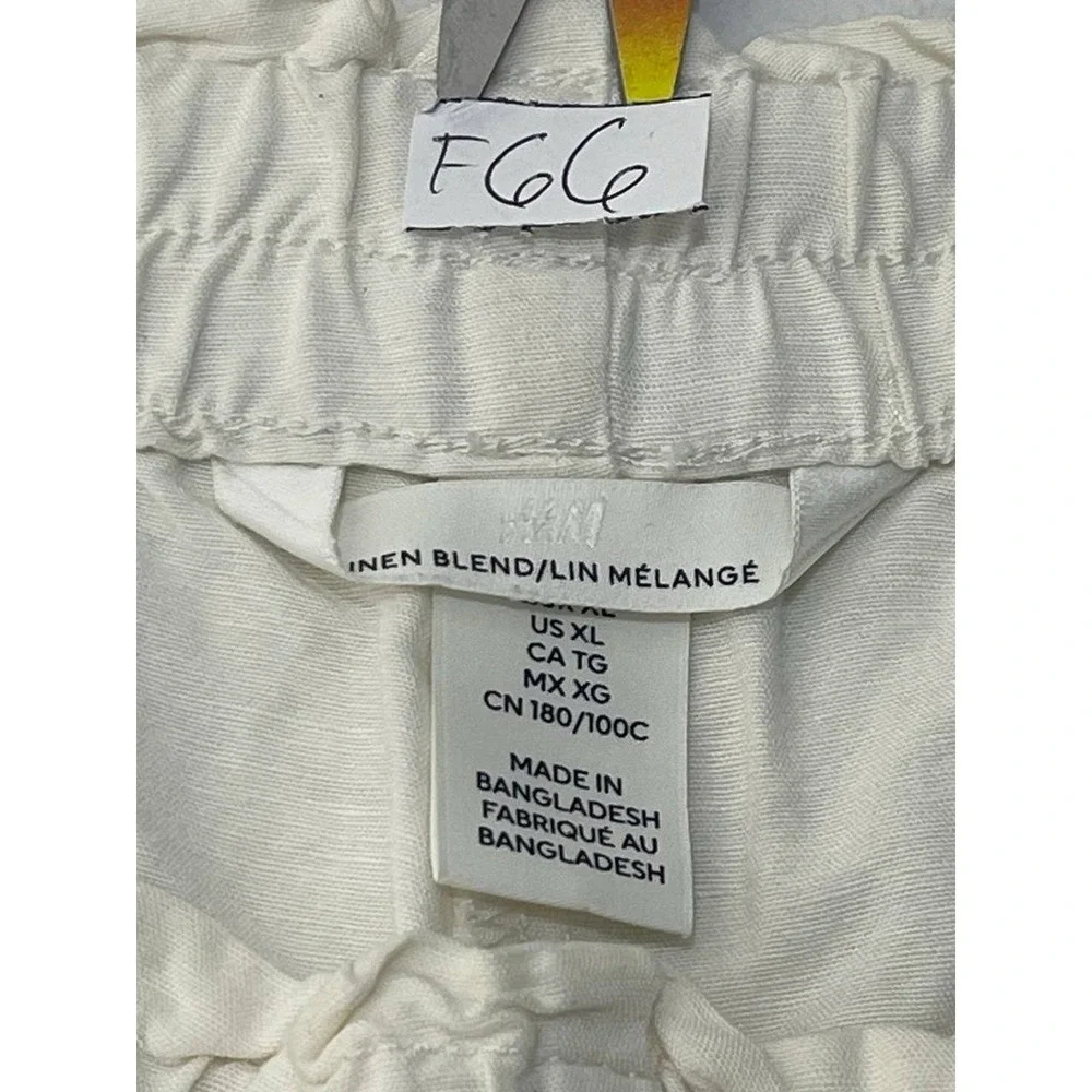 H&M Ivory  linen Blend wide leg cropped pants Sz XL Clean Girl Boho Resort Vacay